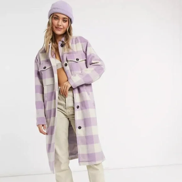 Violet Romance Checked Longline Shacket - Picture 2 of 3